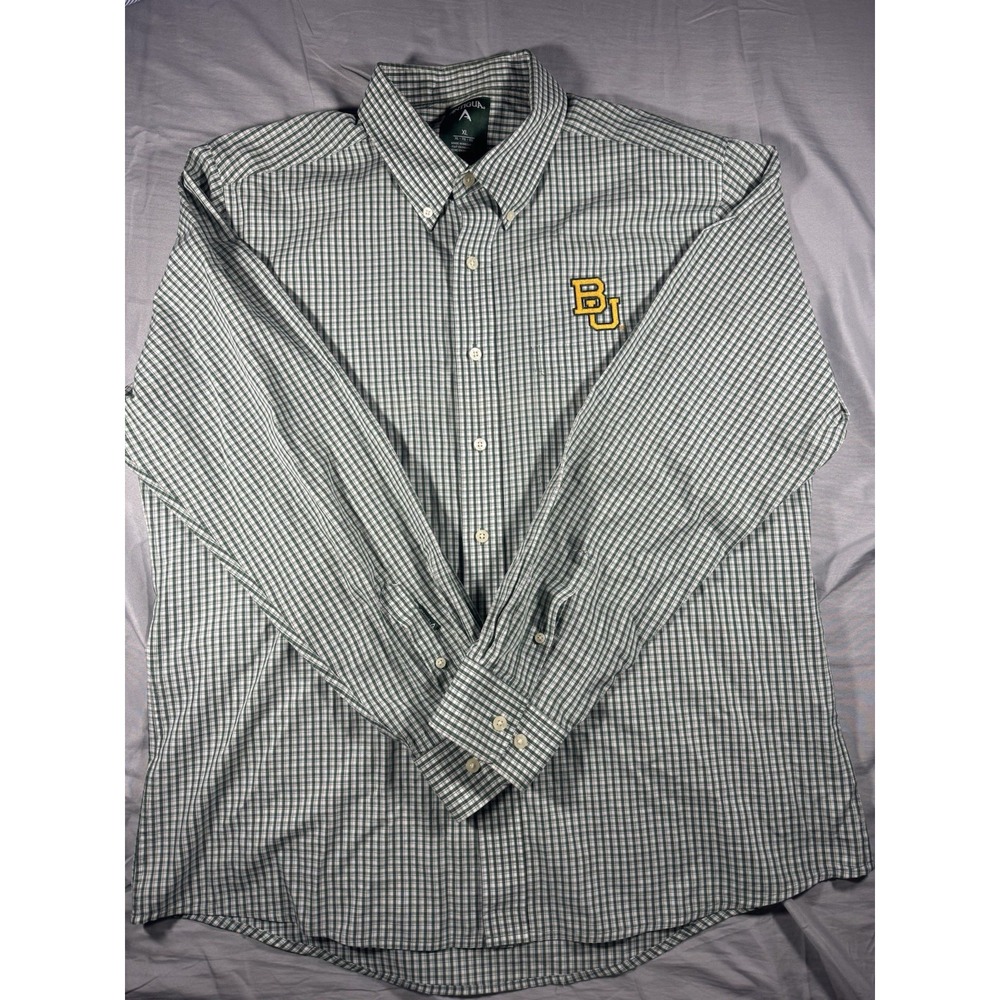 Antigua Men's Baylor Bears Green Plaid Long Sleeve Button Up Size XL